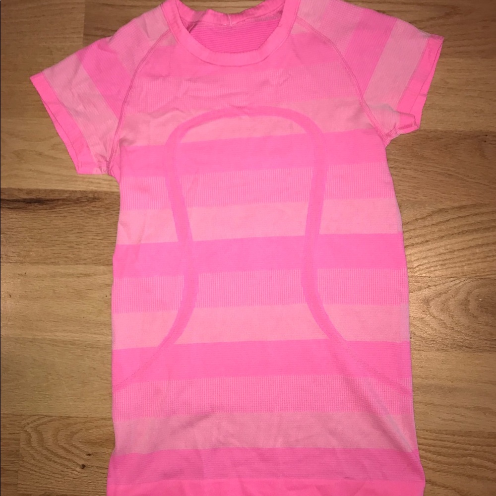 Striped Pink Swiftly Tech Short Sleeve Crew
